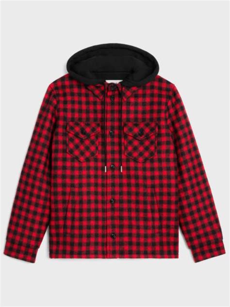 celine horn|HOODED OVERSHIRT IN CHECK WOOL .